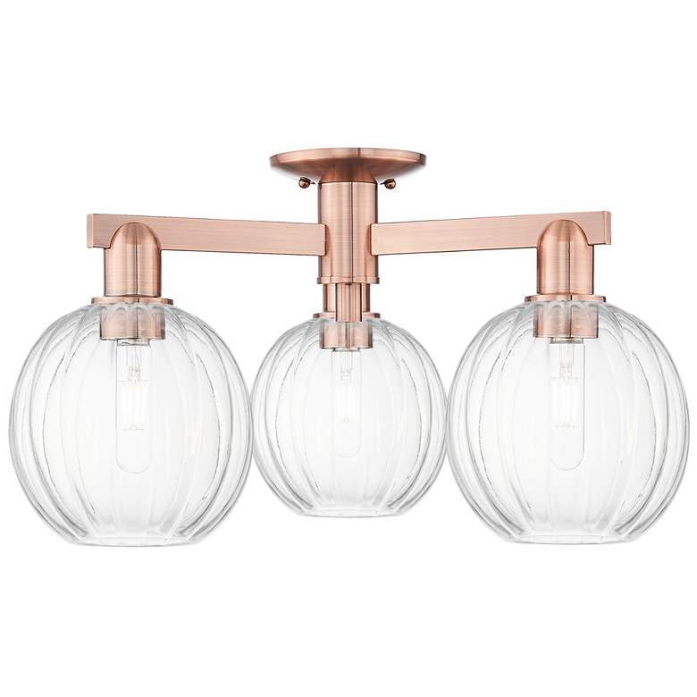 Image 1 Preston 25"W 3 Light Antique Copper Semi-Flush With Clear Globe Shade