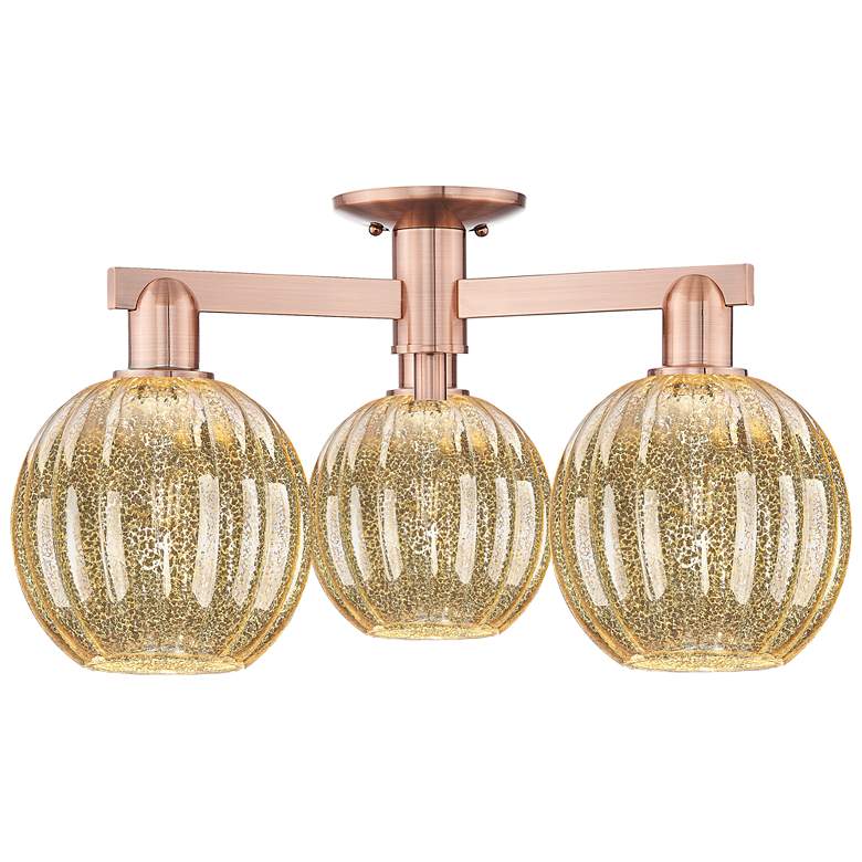 Image 1 Preston 25"W 3 Light Antique Copper Semi-Flush With Mercury Globe Shade