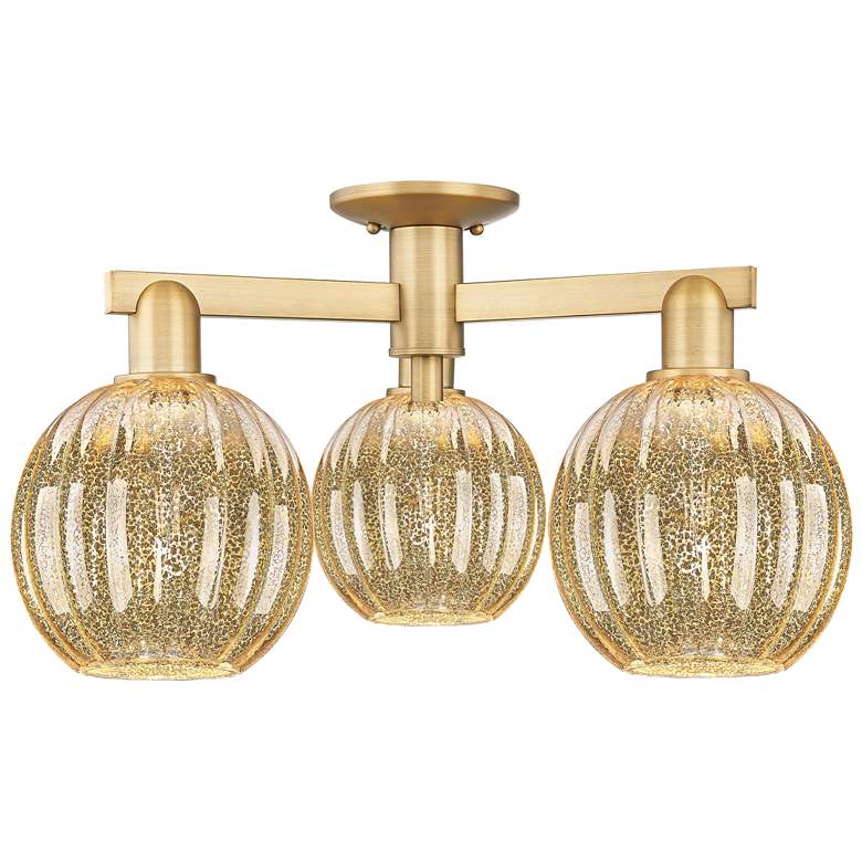 Image 1 Preston 25"W 3 Light Brushed Brass Semi-Flush With Mercury Globe Shade