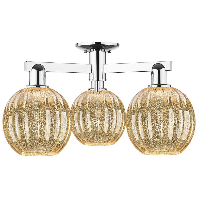 Image 1 Preston 25"W 3 Light Chrome Semi-Flush With Mercury Globe Shade