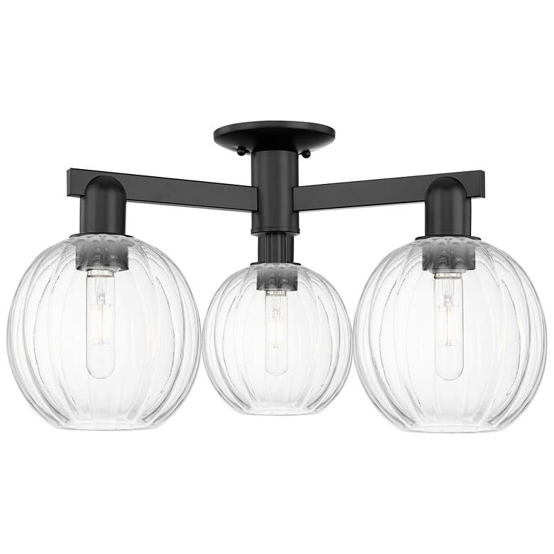 Image 1 Preston 25"W 3 Light Matte Black Semi-Flush With Clear Globe Shade