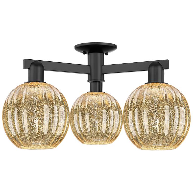 Image 1 Preston 25"W 3 Light Matte Black Semi-Flush With Mercury Globe Shade
