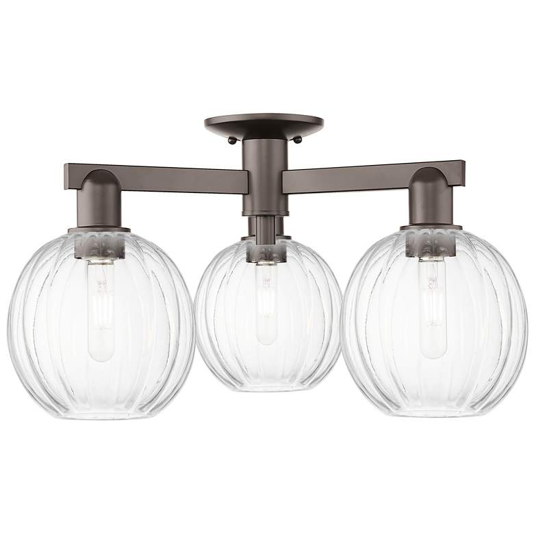 Image 1 Preston 25"W 3 Light Oil Rubbed Bronze Semi-Flush w/ Clear Globe Shade