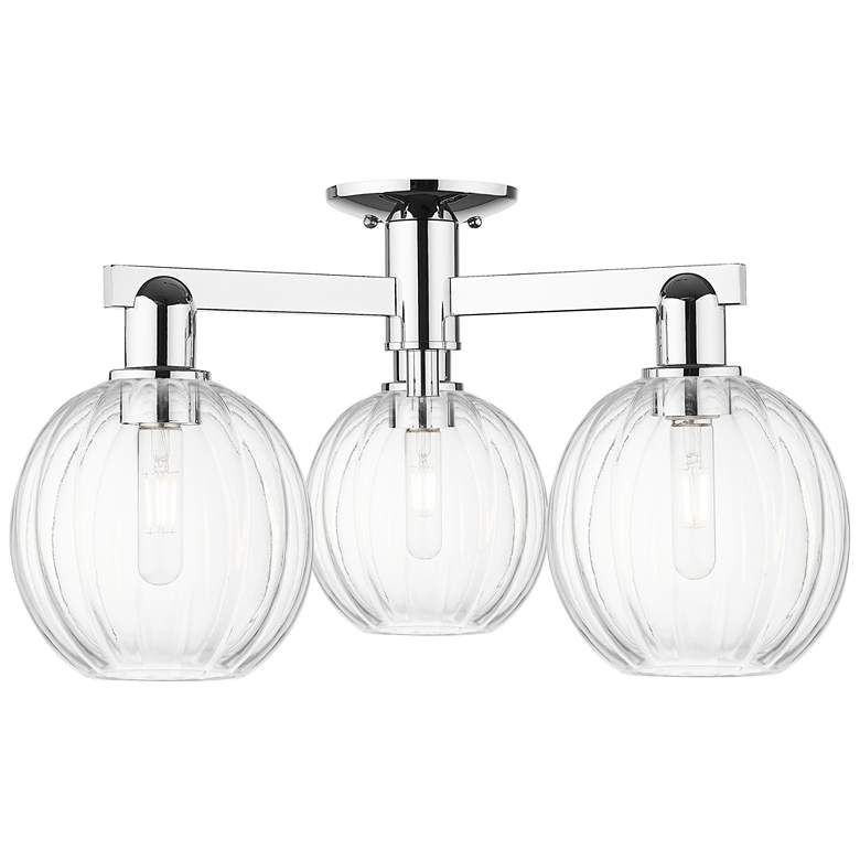 Image 1 Preston 25"W 3 Light Polished Chrome Semi-Flush With Clear Globe Shade