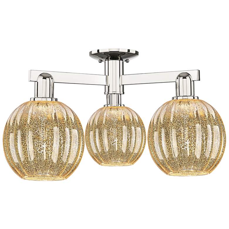 Image 1 Preston 25"W 3 Light Polished Nickel Semi-Flush w/ Mercury Globe Shade