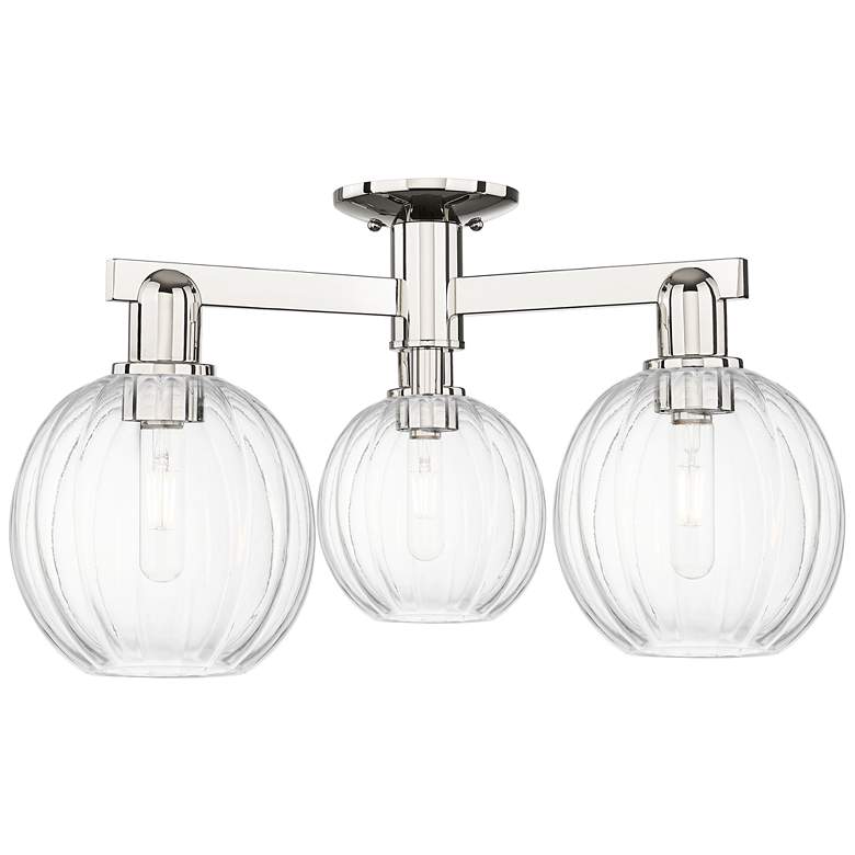 Image 1 Preston 25"W 3 Light Polished Nickel Semi-Flush With Clear Globe Shade