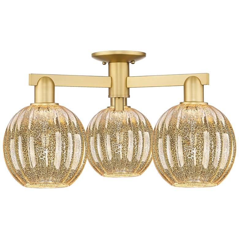 Image 1 Preston 25"W 3 Light Satin Gold Semi-Flush With Mercury Globe Shade