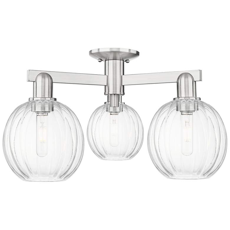 Image 1 Preston 25"W 3 Light Satin Nickel Semi-Flush w/ Clear Globe Shade