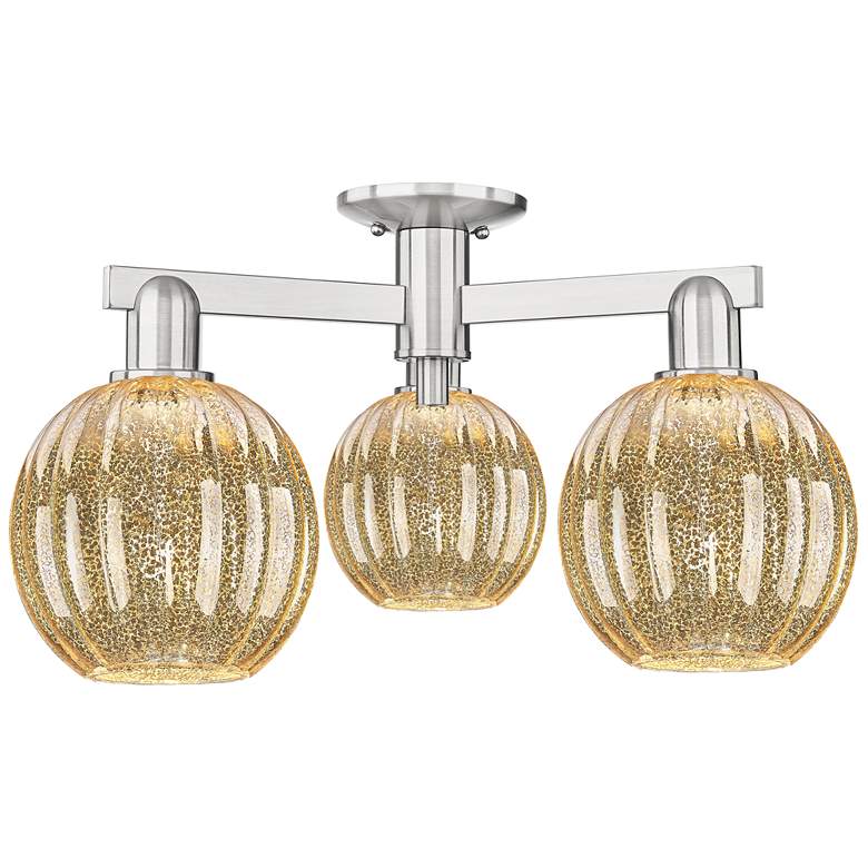 Image 1 Preston 25"W 3 Light Satin Nickel Semi-Flush w/ Mercury Globe Shade