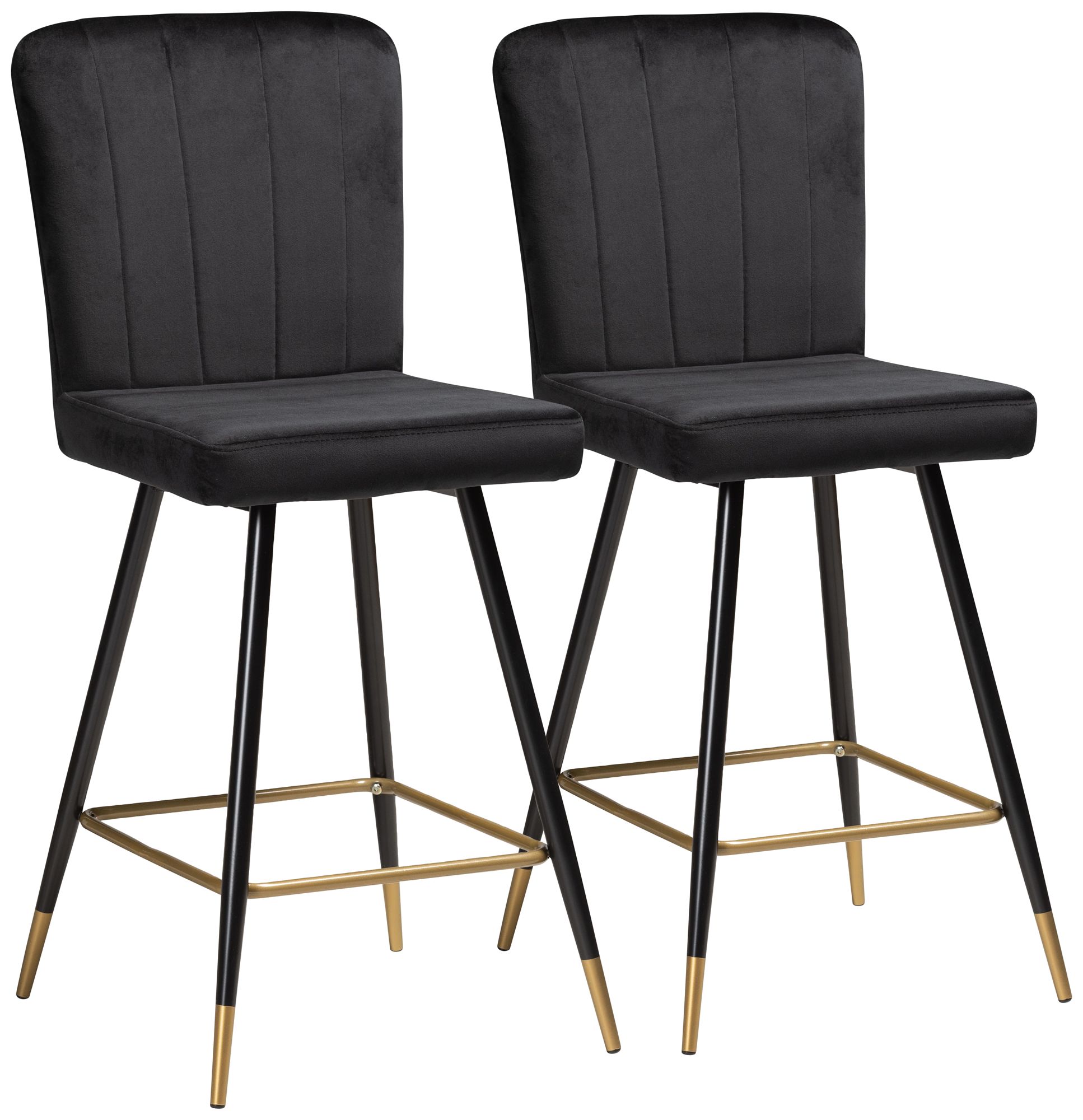 Preston 26 3/4" Black Velvet Tufted Bar Stools Set of 2 905Y0