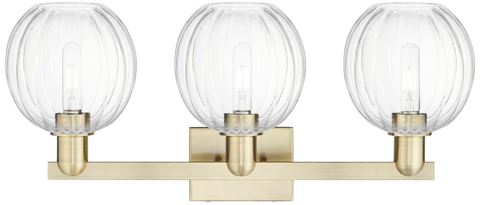 Image 2 Preston 26"W 3 Light Antique Brass Bath Light With Clear Globe Shade more views