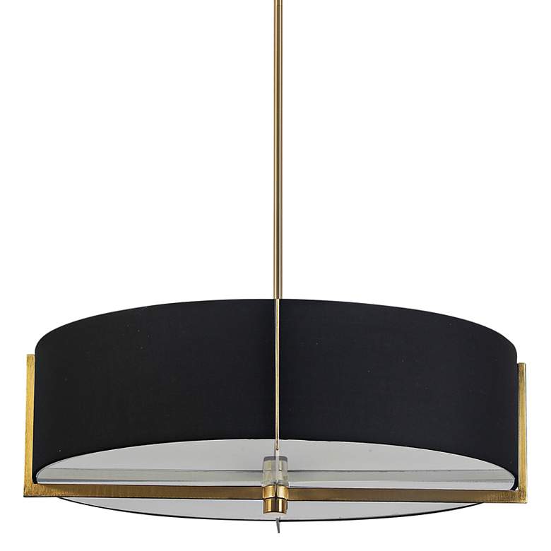 Image 1 Preston 26"W Aged Brass Pendant Light w/ Black Drum Shade