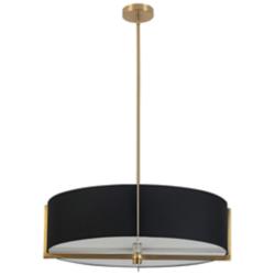 Preston 26"W Aged Brass Pendant Light w/ Black Drum Shade