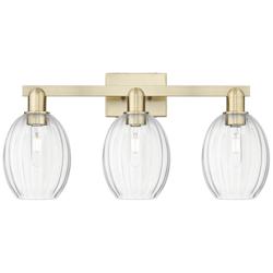 Preston 26"W 3 Light Antique Brass Bath Light With Bell Clear Shade