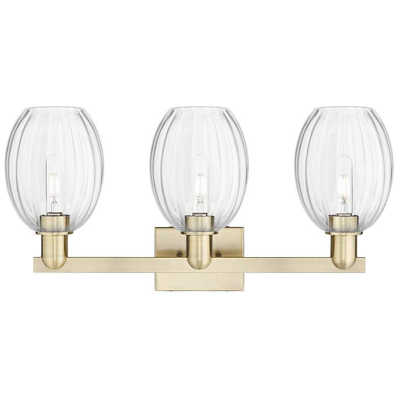 Image 2 Preston 26"W 3 Light Antique Brass Bath Light With Bell Clear Shade more views