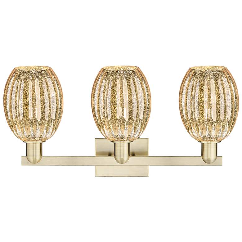 Image 2 Preston 26"W 3 Light Antique Brass Bath Light With Bell Mercury Shade more views