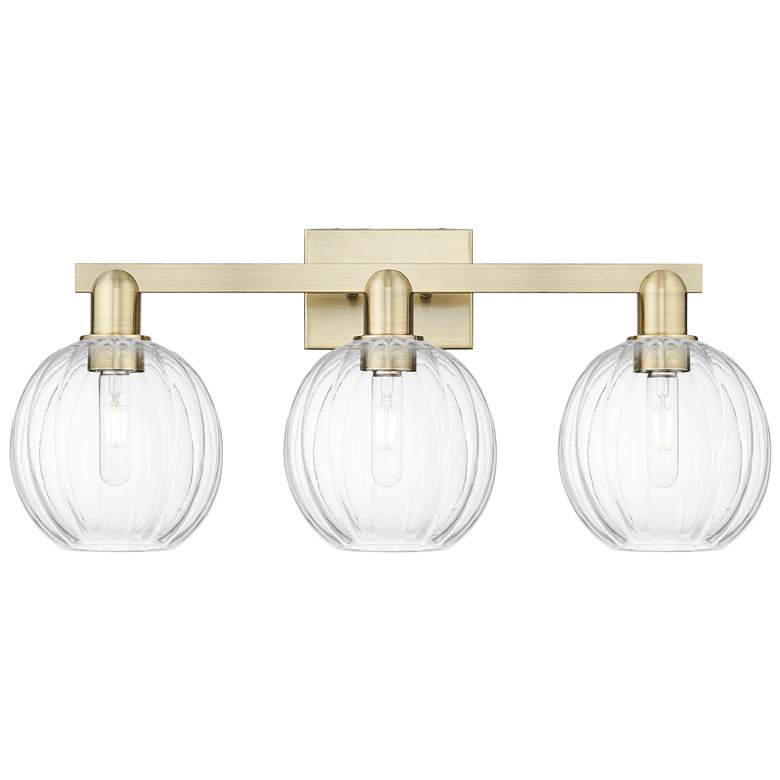Image 1 Preston 26"W 3 Light Antique Brass Bath Light With Clear Globe Shade