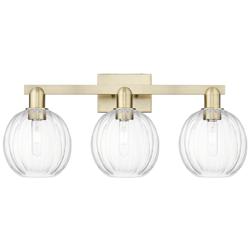 Preston 26"W 3 Light Antique Brass Bath Light With Clear Globe Shade