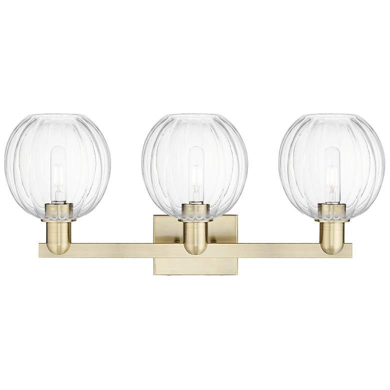 Image 2 Preston 26"W 3 Light Antique Brass Bath Light With Clear Globe Shade more views