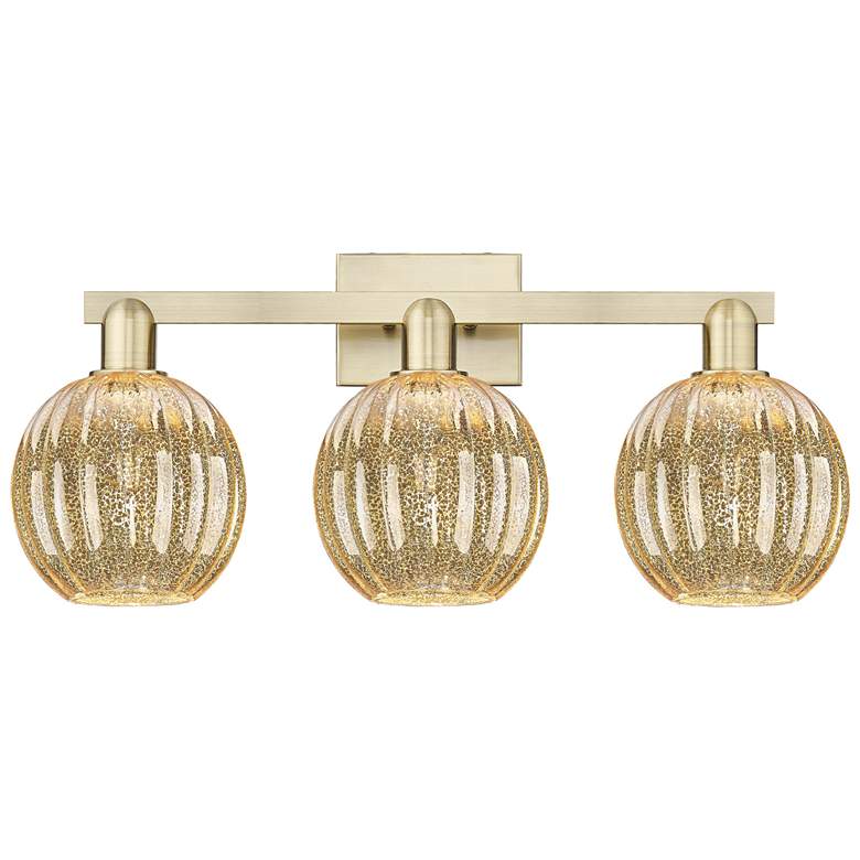 Image 1 Preston 26"W 3 Light Antique Brass Bath Light With Mercury Globe Shade