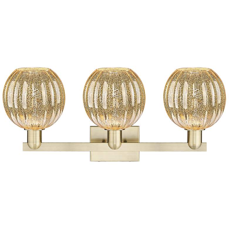 Image 2 Preston 26"W 3 Light Antique Brass Bath Light With Mercury Globe Shade more views