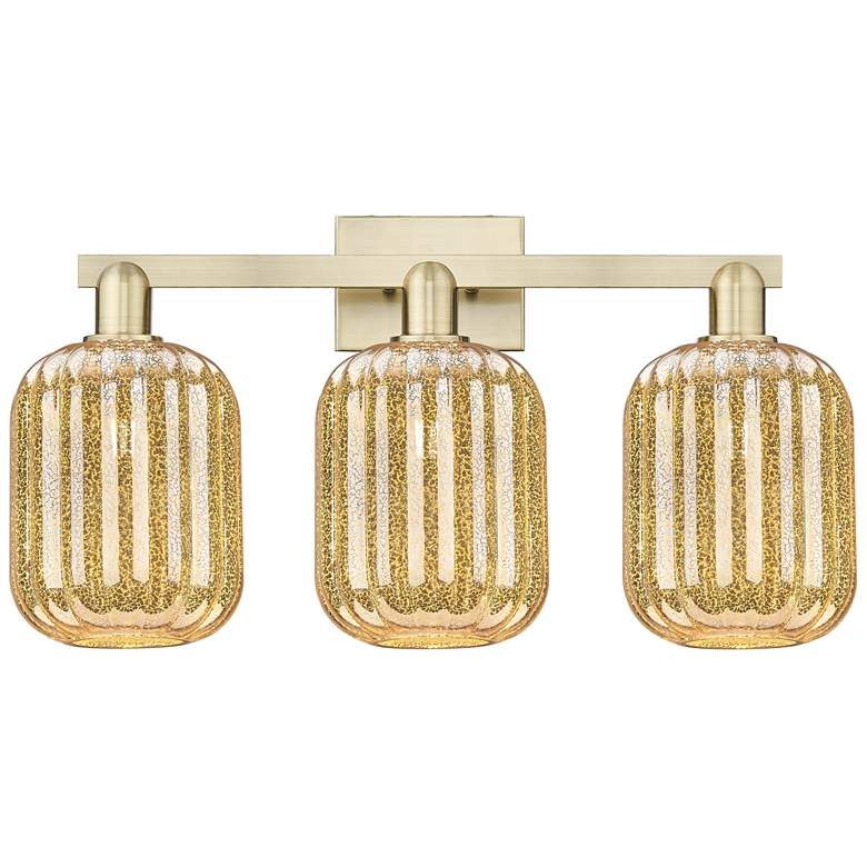 Image 1 Preston 26"W 3 Light Antique Brass Bath Light With Mercury Jar Shade