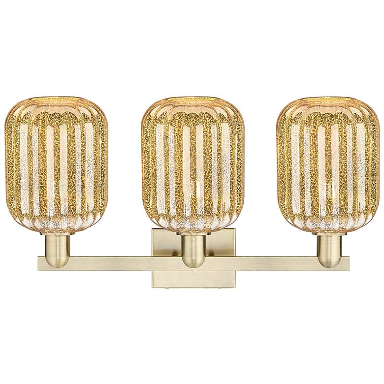 Image 2 Preston 26"W 3 Light Antique Brass Bath Light With Mercury Jar Shade more views