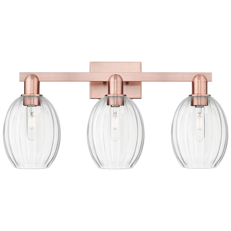 Image 1 Preston 26"W 3 Light Antique Copper Bath Light With Bell Clear Shade