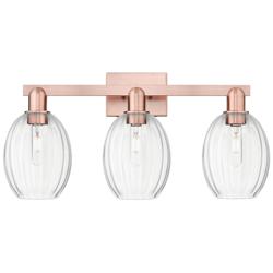 Preston 26"W 3 Light Antique Copper Bath Light With Bell Clear Shade
