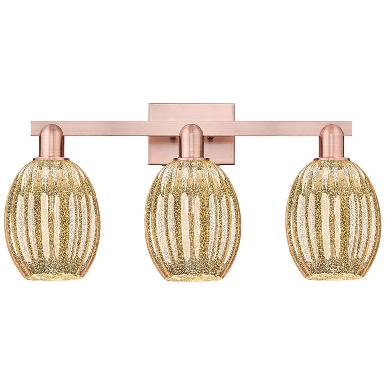 Image 1 Preston 26"W 3 Light Antique Copper Bath Light With Bell Mercury Shade