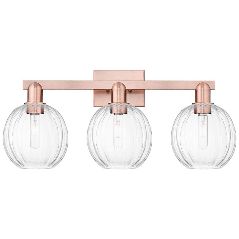 Image 1 Preston 26"W 3 Light Antique Copper Bath Light With Clear Globe Shade
