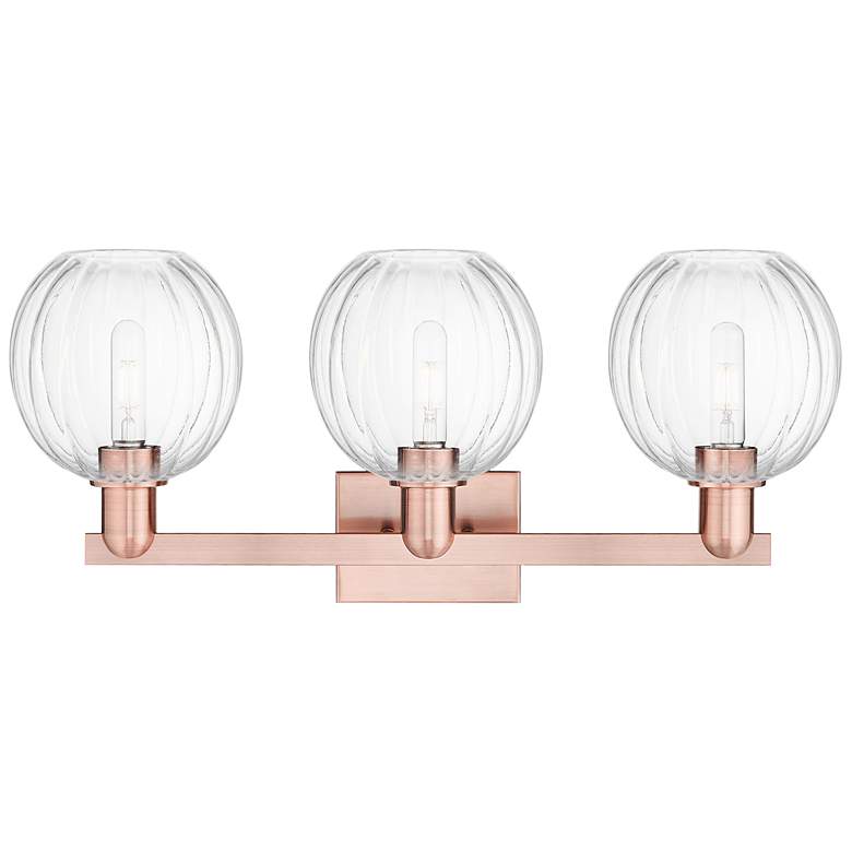 Image 2 Preston 26"W 3 Light Antique Copper Bath Light With Clear Globe Shade more views