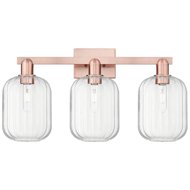 Image 1 Preston 26"W 3 Light Antique Copper Bath Light With Clear Jar Shade