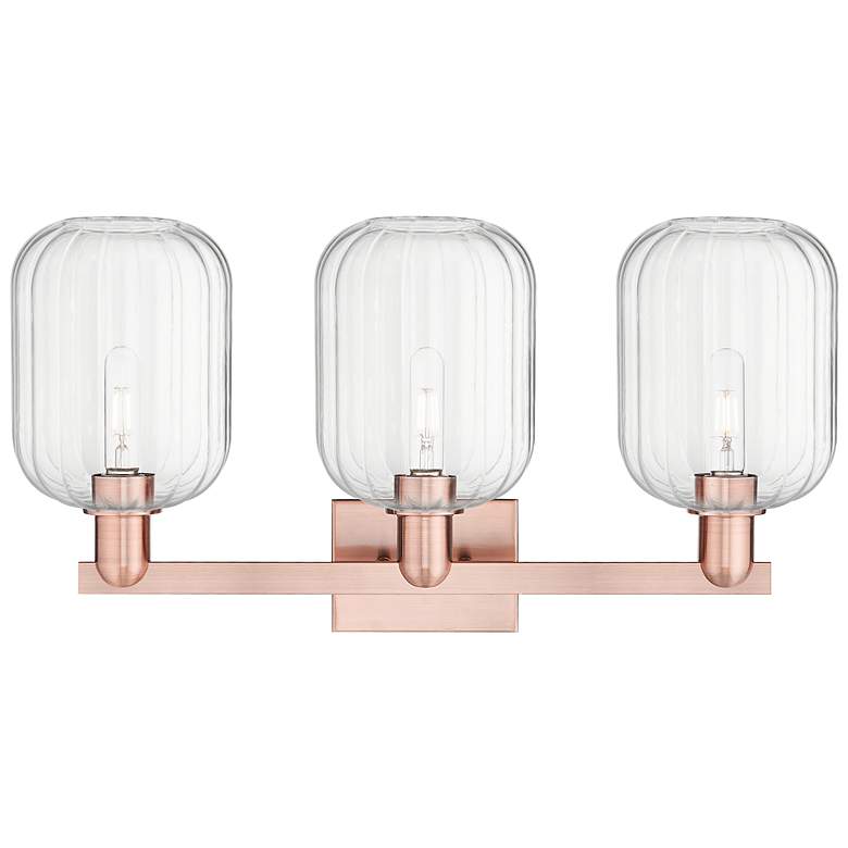 Image 2 Preston 26"W 3 Light Antique Copper Bath Light With Clear Jar Shade more views