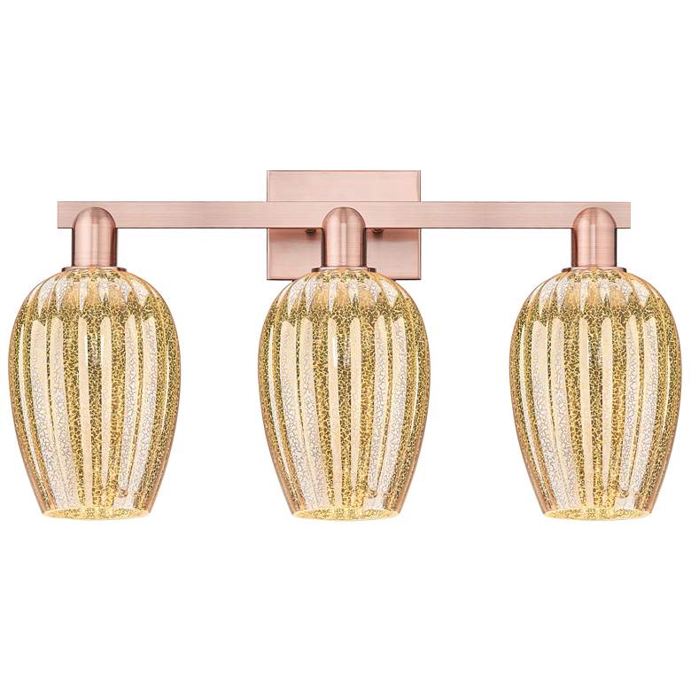 Image 1 Preston 26"W 3 Light Antique Copper Bath Light With Mercury Flute Shade