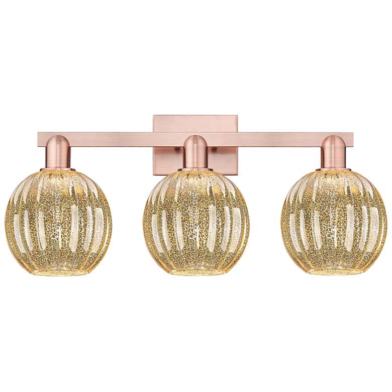 Image 1 Preston 26"W 3 Light Antique Copper Bath Light With Mercury Globe Shade