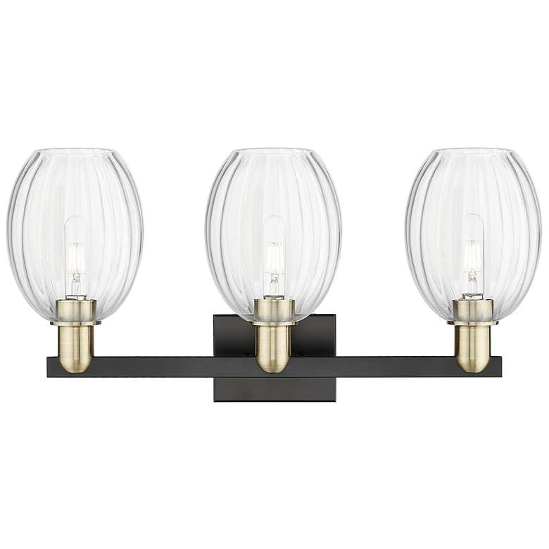Image 2 Preston 26"W 3 Light Black Brass Bath Light With Bell Clear Shade more views