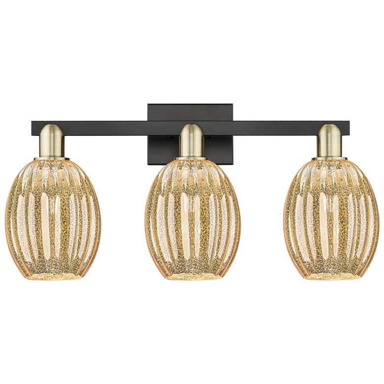 Image 1 Preston 26"W 3 Light Black Brass Bath Light With Bell Mercury Shade