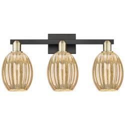 Preston 26"W 3 Light Black Brass Bath Light With Bell Mercury Shade