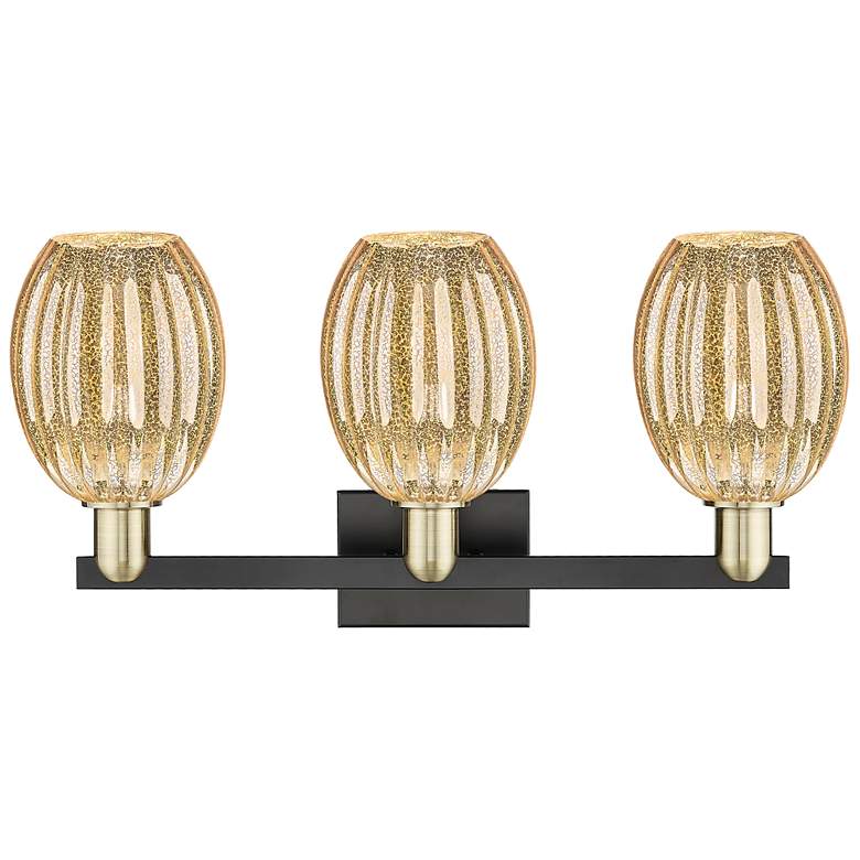 Image 2 Preston 26"W 3 Light Black Brass Bath Light With Bell Mercury Shade more views