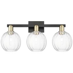 Preston 26"W 3 Light Black Brass Bath Light With Clear Globe Shade