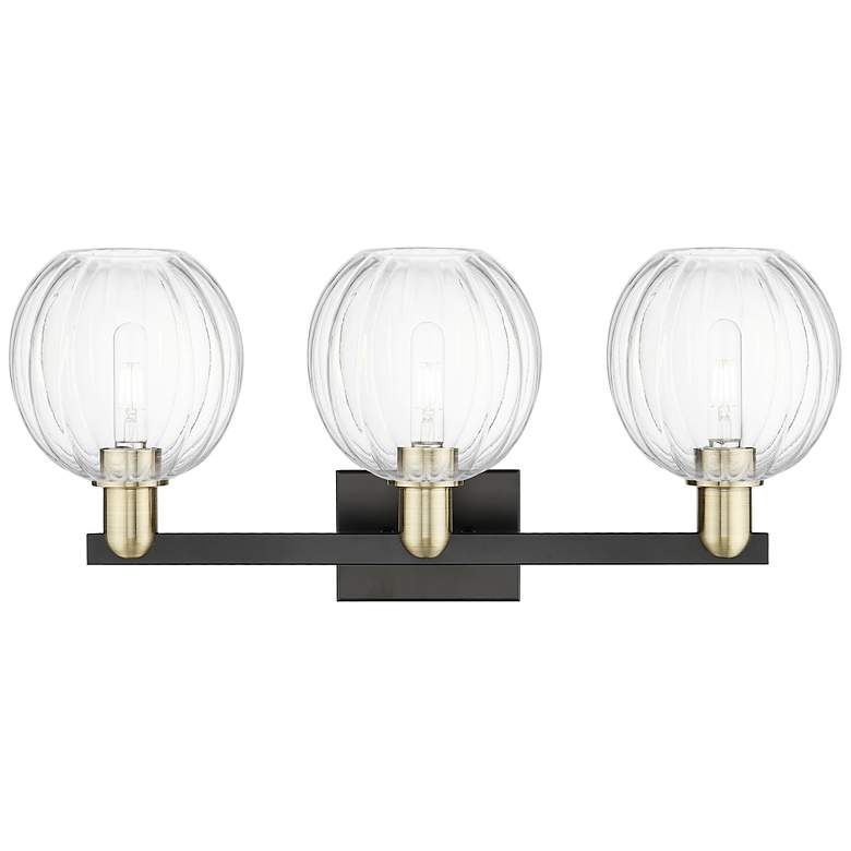 Image 2 Preston 26"W 3 Light Black Brass Bath Light With Clear Globe Shade more views