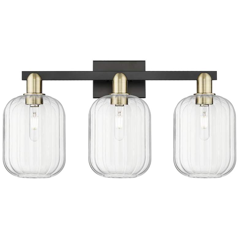 Image 1 Preston 26"W 3 Light Black Brass Bath Light With Clear Jar Shade