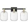 1_Preston 26"W 3 Light Black Brass Bath Light With Clear Jar Shade