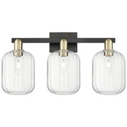Preston 26"W 3 Light Black Brass Bath Light With Clear Jar Shade