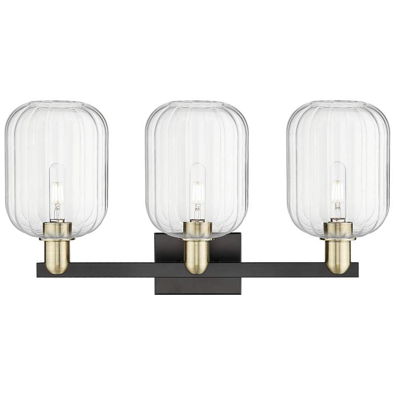 Image 2 Preston 26"W 3 Light Black Brass Bath Light With Clear Jar Shade more views