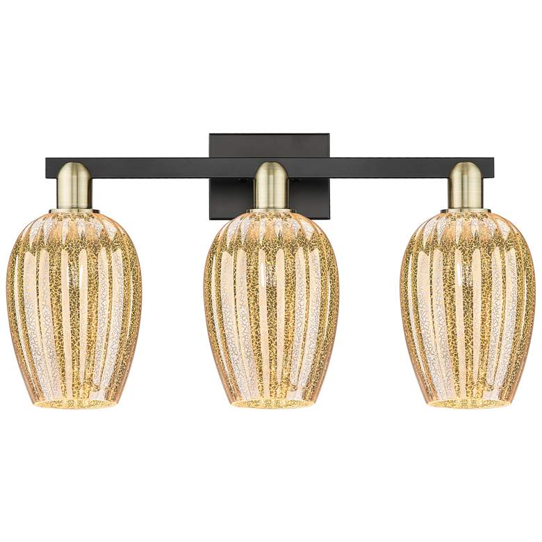 Image 1 Preston 26"W 3 Light Black Brass Bath Light With Mercury Flute Shade