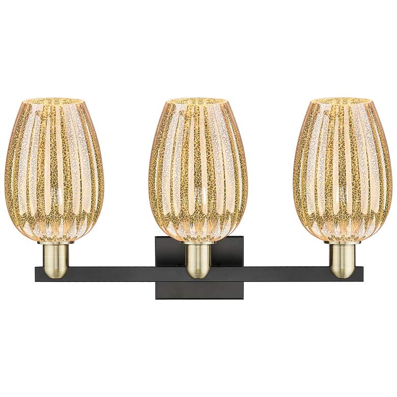 Image 2 Preston 26"W 3 Light Black Brass Bath Light With Mercury Flute Shade more views
