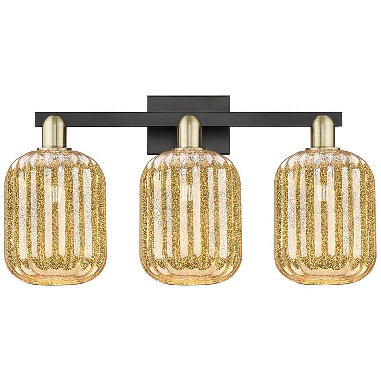 Image 1 Preston 26"W 3 Light Black Brass Bath Light With Mercury Jar Shade