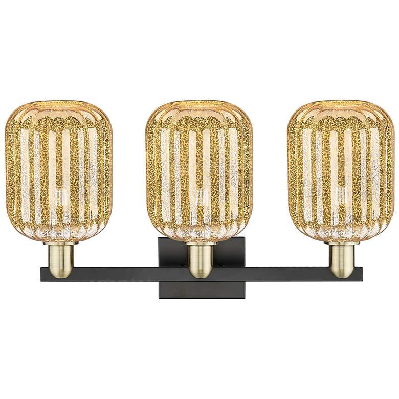 Image 2 Preston 26"W 3 Light Black Brass Bath Light With Mercury Jar Shade more views